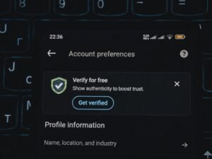 Screenshot eines Account-Einstellungen-Bildschirms mit eingeblendeter Aufforderung zur Verifizierung auf einer Benutzeroberfläche