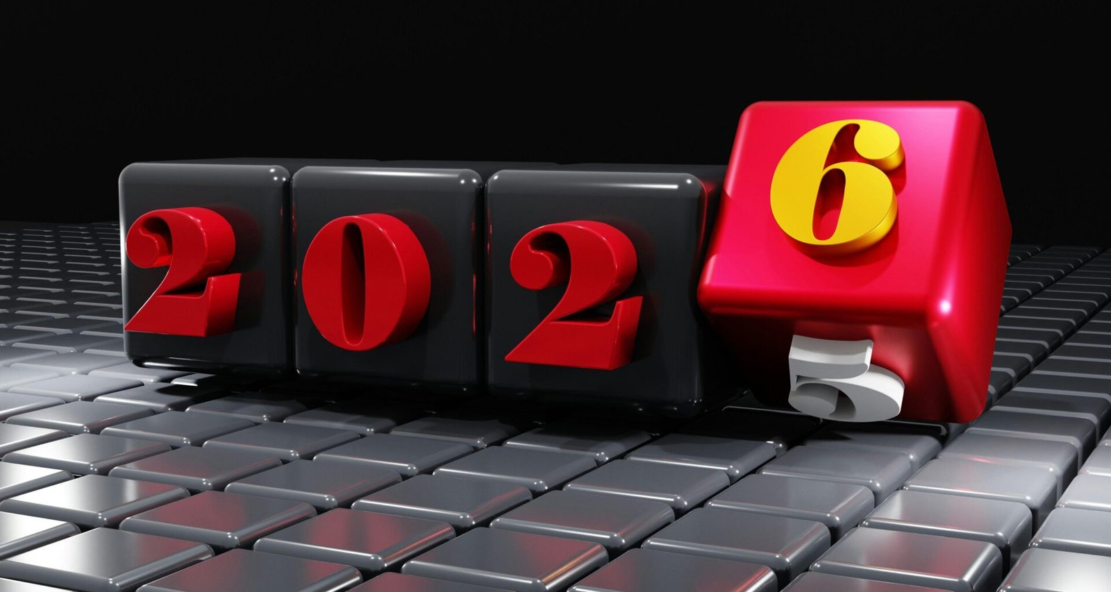 Digitale Anzeige mit der Jahreszahl 2026 auf einem elektronischen Zähler, modernes technisches Layout im Fokus