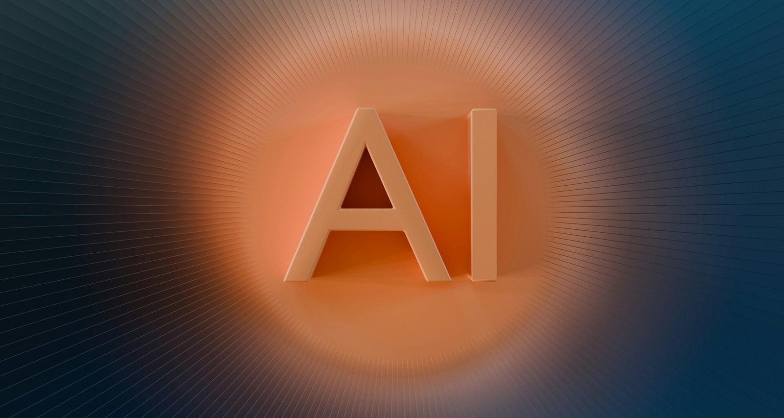 Orange leuchtende Buchstaben AI stehen vor dunklem Hintergrund und symbolisieren künstliche Intelligenz.