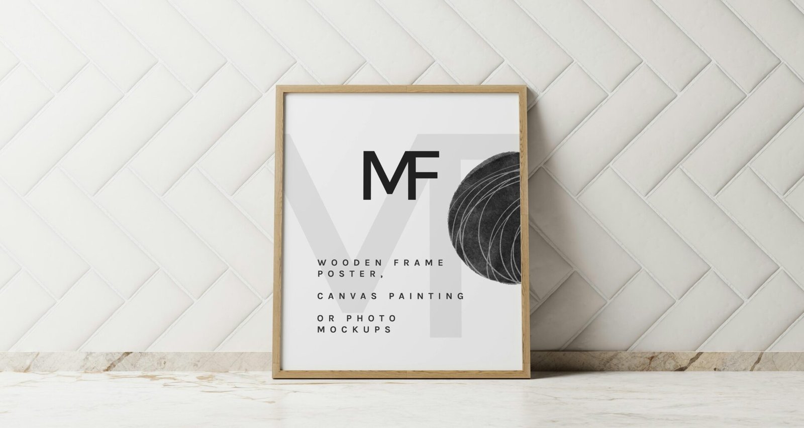 Ein leerer Bilderrahmen steht auf einer glatten Anrichte direkt an einer Wand und bietet minimalistisches Design.