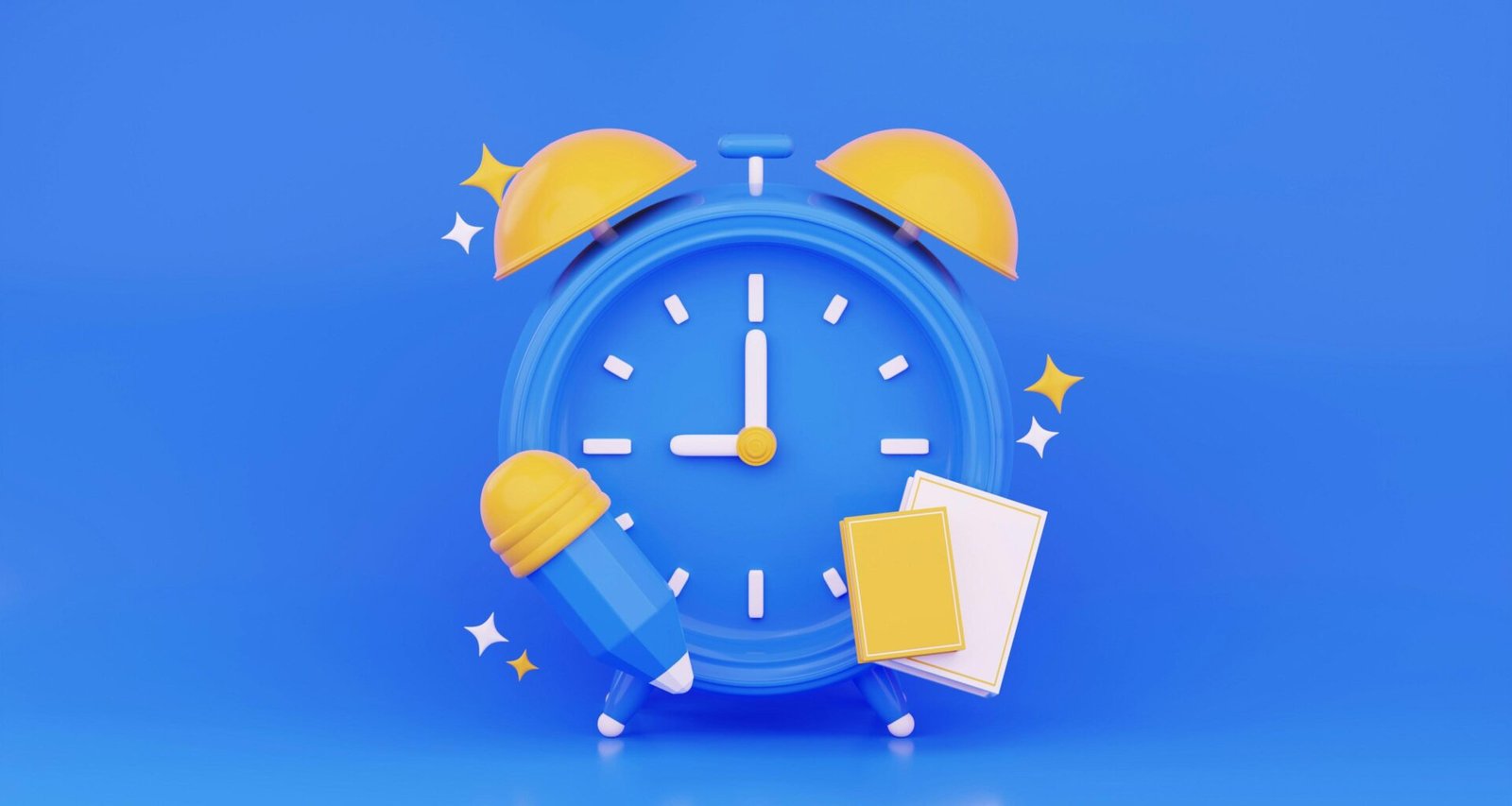 Blauer Wecker mit gelbem Zifferblatt auf hellem Hintergrund – ein Symbol für Zeitmanagement und Pünktlichkeit.