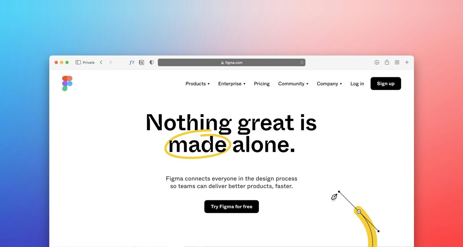 Ein Computerbildschirm zeigt den Satz 'Nothing great is made alone' und betont die Bedeutung von Zusammenarbeit im digitalen Umfeld.