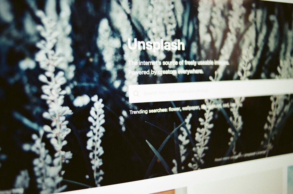 Ein Computerbildschirm mit einer großformatigen Abbildung einer Pflanze, fotografiert auf einem Schreibtisch