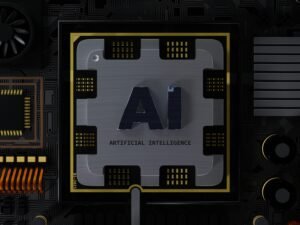 Ein Computerchip mit der Aufschrift AI auf der Oberfläche als Symbol für moderne künstliche Intelligenz