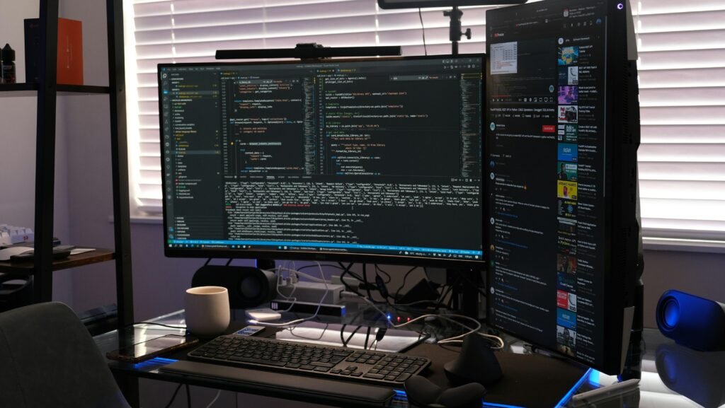 Ein Computerbildschirm steht auf einem Schreibtisch in einem Büro, geeignet für Themen rund um Technik und Online-Marketing.