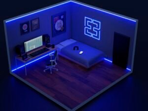 Ein Schreibtisch mit Laptop und Stuhl in einem modernen Arbeitsbereich. Perfekt für Büro, Homeoffice oder Online-Arbeiten.