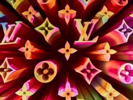 Buntes Louis Vuitton Logo auf farbigem Hintergrund, fotografiert für einen Artikel über Markenidentität und Design