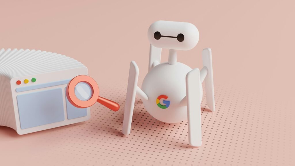 Kleiner weißer Roboter neben kleinem weißen Radio auf einem Tisch, moderne Technologie im Alltag dargestellt