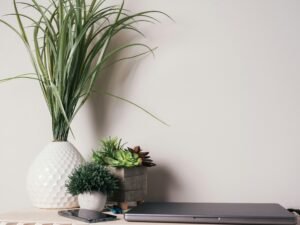 Laptop-Computer auf einem Holzschreibtisch, geeignet für Homeoffice, digitale Projekte oder Online-Marketing-Artikel.