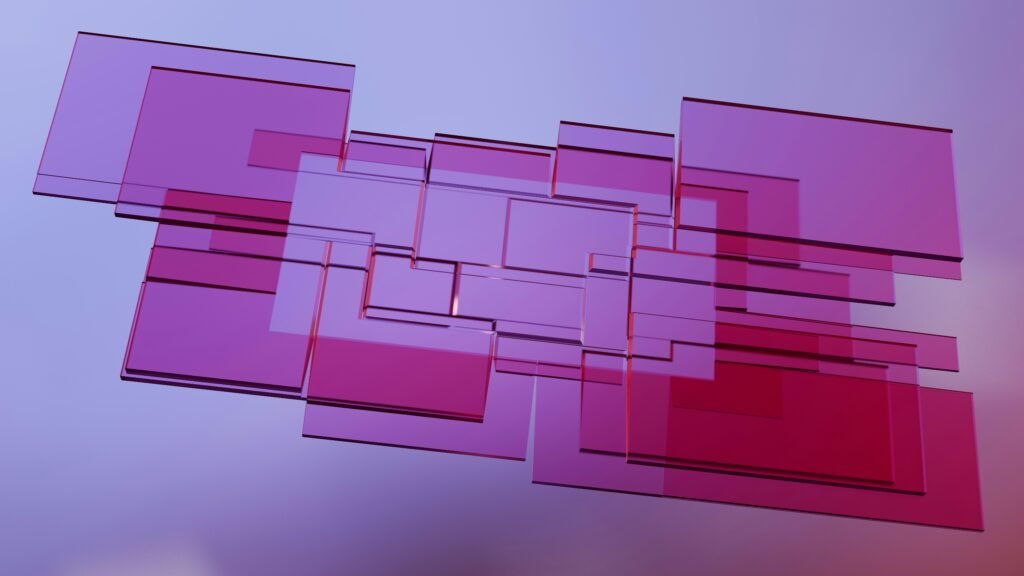 Abstrakter Hintergrund mit lila und roten Quadraten, geeignet für Online-Marketing- und Technologieartikel