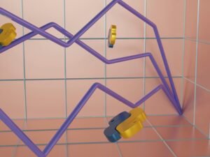 Mehrere gelbe Gummienten auf einer weißen Oberfläche, arrangiert als Symbol für kreative Ideen und Teamarbeit