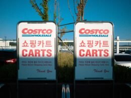 Mehrere Verkehrsschilder vor geparkten Autos in einer urbanen Umgebung, deutliche Sicht auf Fahrzeuge und Schilder.