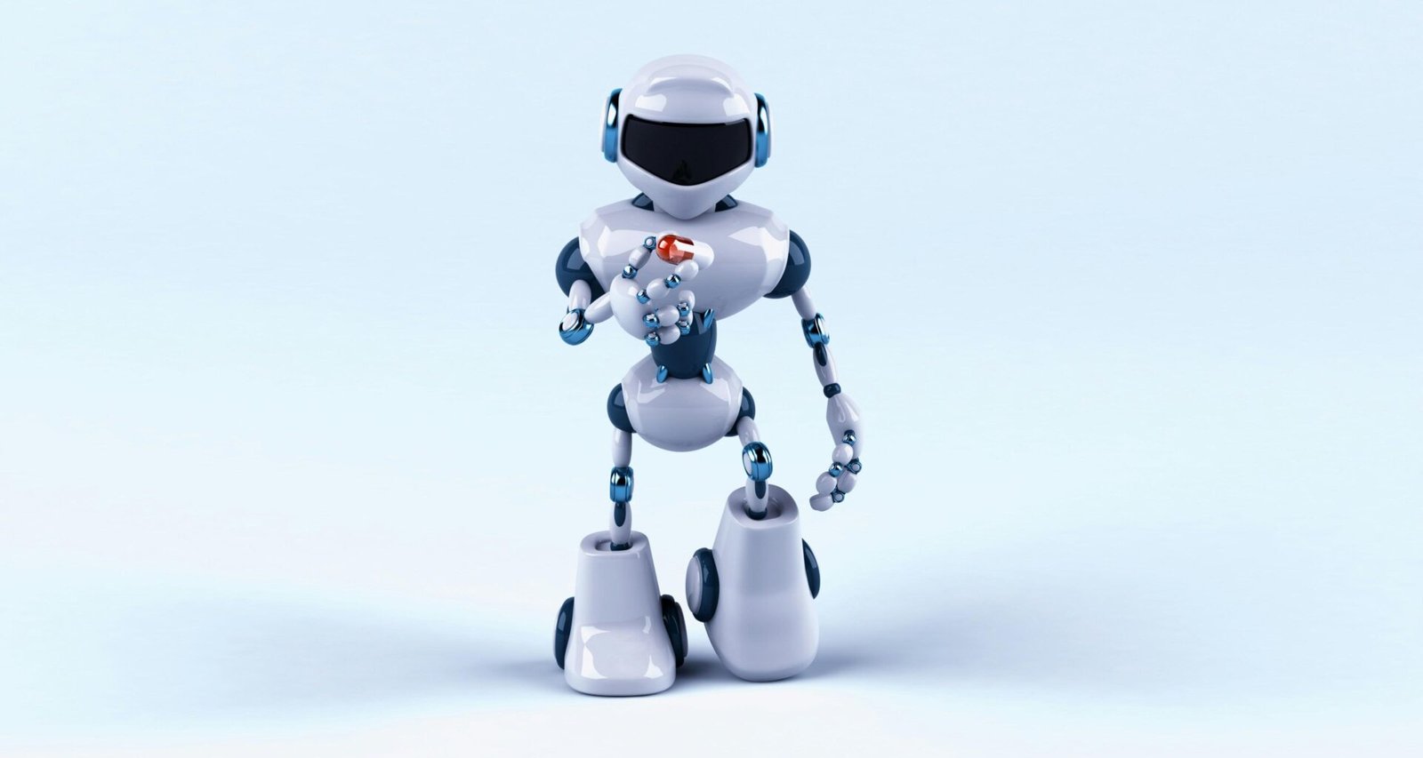 Ein weiß-grauer Roboter steht balancierend auf einem Fuß auf glattem Untergrund, mit neutralem Hintergrund.