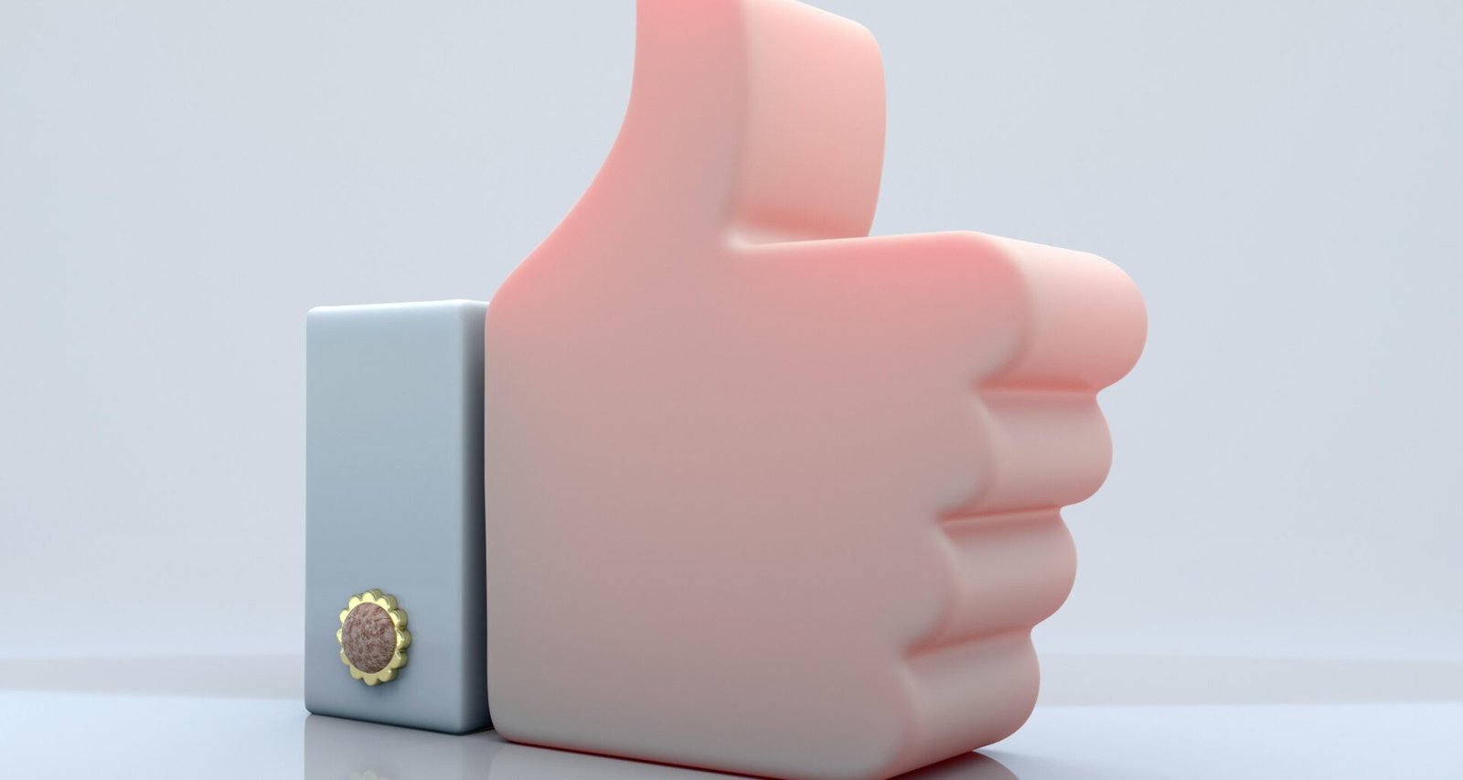 Pinkes Daumen-hoch-Symbol dreidimensional vor weißem Hintergrund, ideal für Themen rund um Social Media, Online-Kommunikation und digitale Zustimmung.