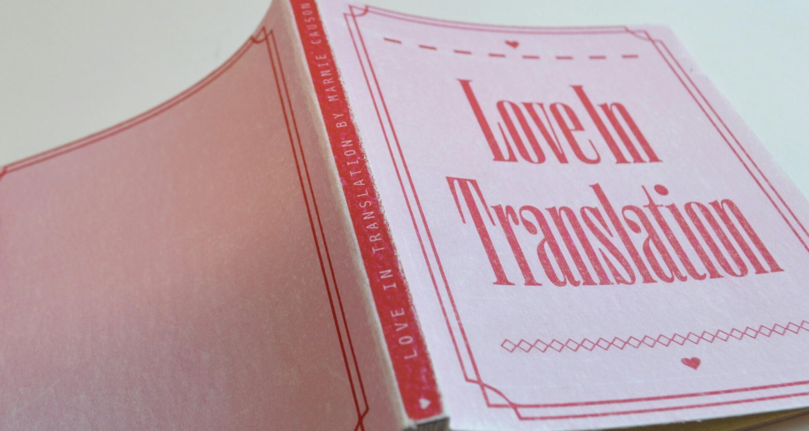 Ein pinkes Buch mit rotem Umschlag liegt auf einem weißen Hintergrund und sorgt für klaren, modernen Kontrast.