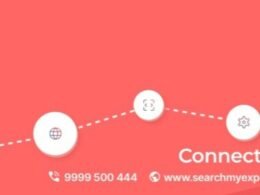 Roter Hintergrund mit linear angeordneten weißen Kreisen. Geeignet als modernes Designelement für Technologiethemen.