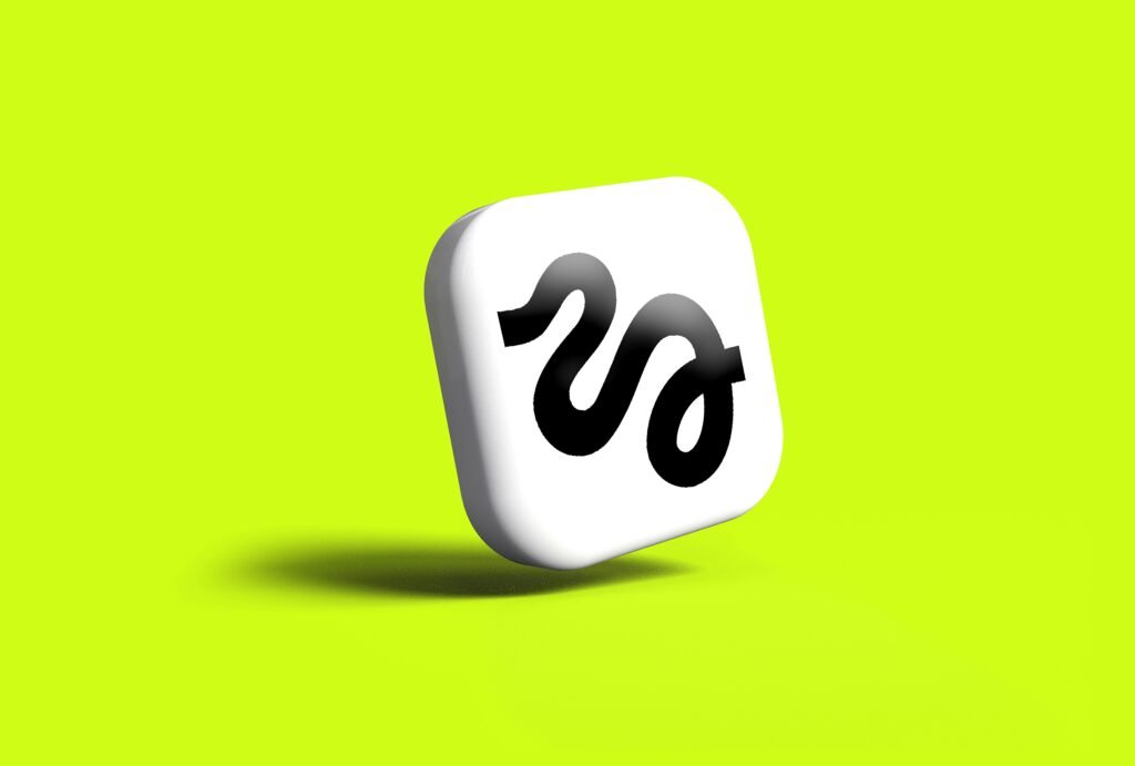 Weißes Icon mit schwarzem Schlangensymbol, minimalistischer Stil, geeignet für Artikel über Symbolik in Technologie und IT