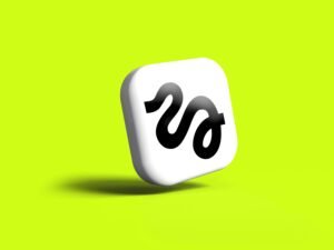 Weißes Icon mit schwarzem Schlangensymbol, minimalistischer Stil, geeignet für Artikel über Symbolik in Technologie und IT