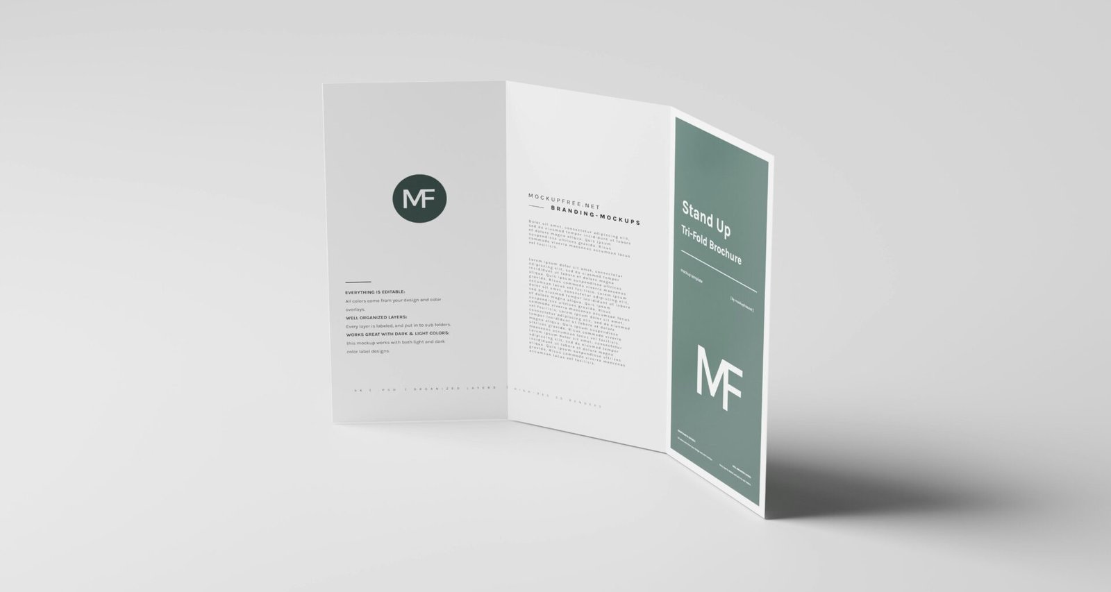 Gefaltete Broschüre in klassischem Layout auf weißem Hintergrund, ideal zur Präsentation von Designideen oder Printmaterialien