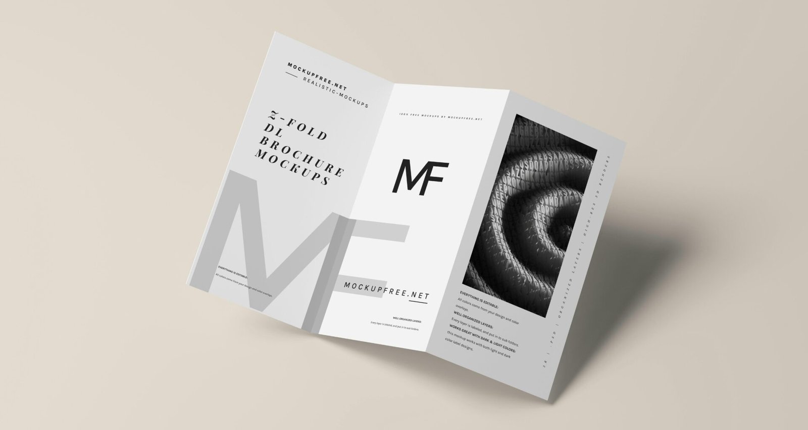 Gefaltete Broschüre mit einem schwarz-weißen Foto als zentrales Element auf dem Umschlag, auf einer glatten Oberfläche liegend