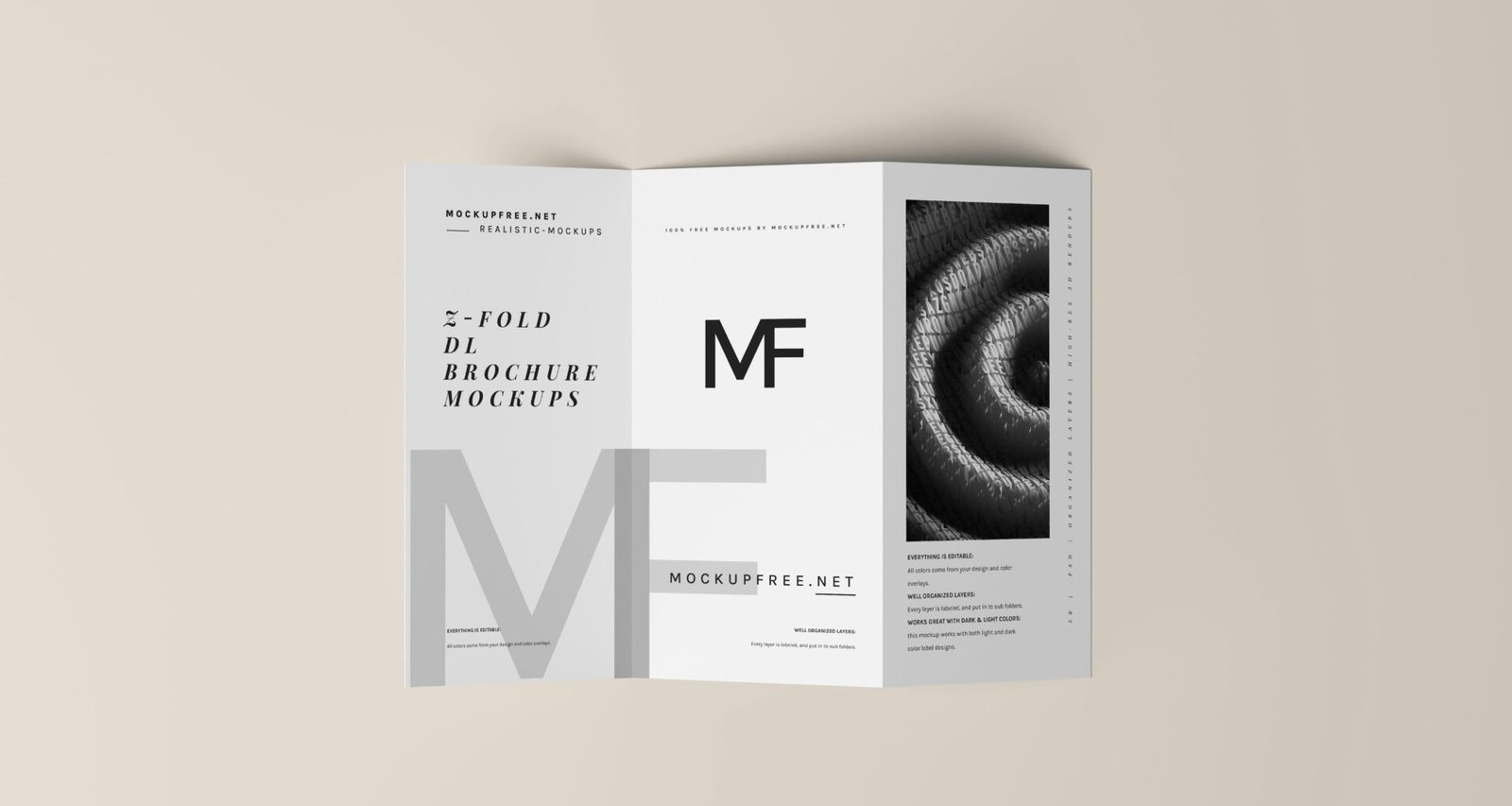 Gefaltete Broschüre mit einem schwarz-weißen Foto als Beispiel für modernes Broschüren-Design auf neutralem Hintergrund