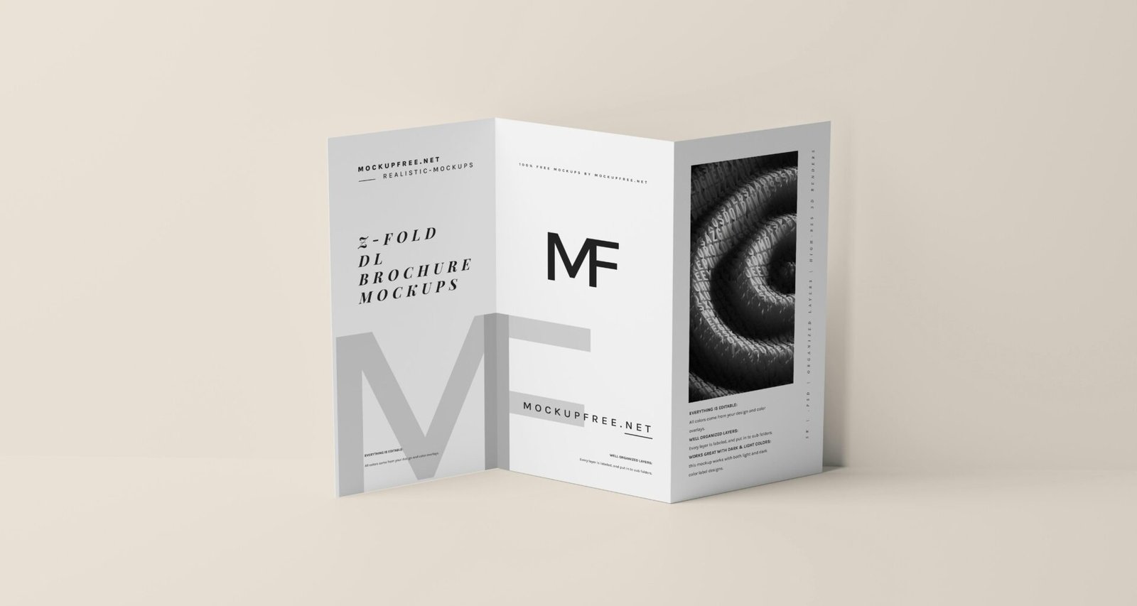 Gefaltete Broschüre mit schwarz-weißem Design auf weißem Untergrund als Beispiel für modernes Printdesign