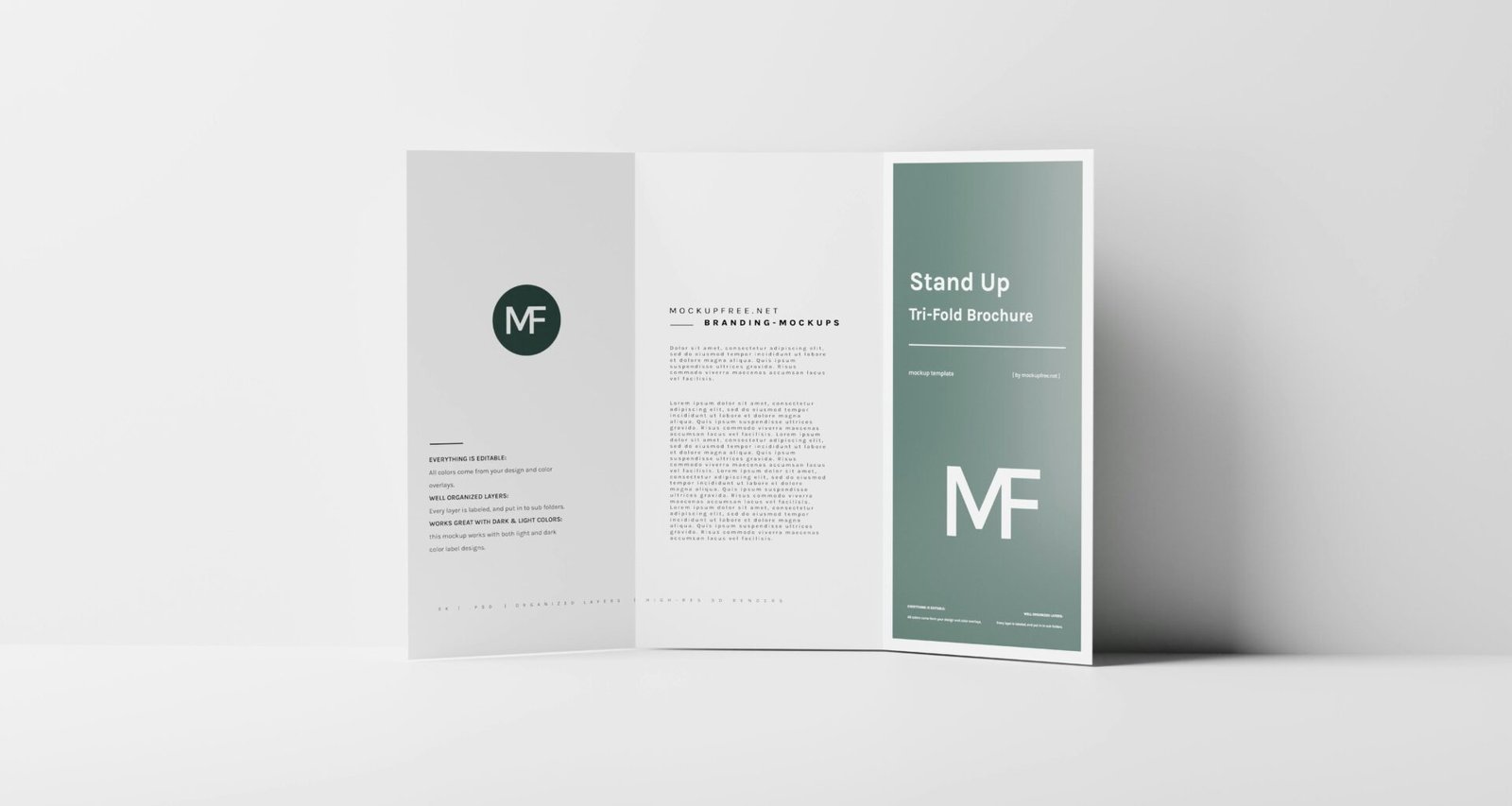 Gefaltete Broschüre auf weißer Fläche, ideal für Werbepräsentationen und Printdesign-Demonstrationen