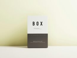 Eine minimalistische Box steht auf einem weißen Tisch. Perfekt geeignet für Themen rund um Produktdesign und Packaging.