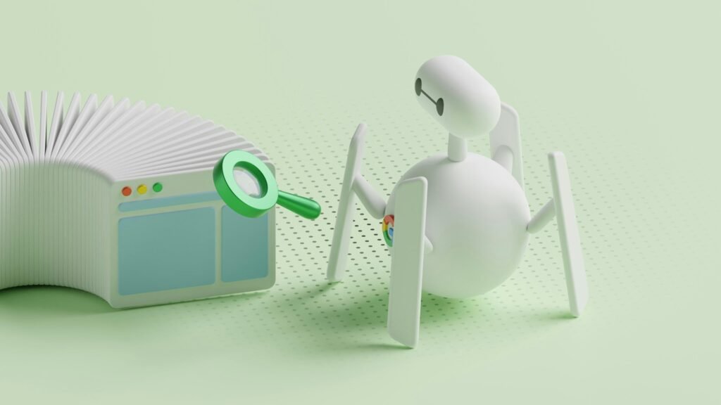 Kleine weiße menschliche Figur steht neben einem kleinen weißen Objekt auf hellem Untergrund. Minimalistische Komposition.
