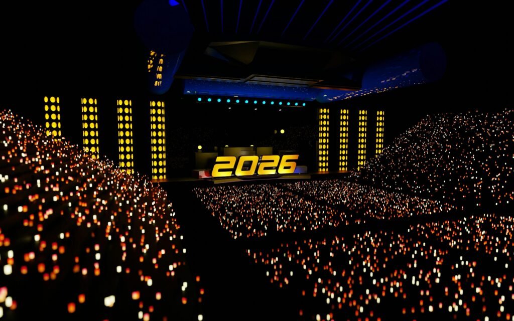 Eine vollbesetzte Arena mit jubelnden Konzertbesuchern während eines großen Events im Jahr 2026.