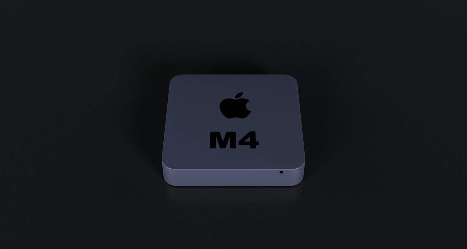 Nahaufnahme eines beleuchteten Apple Logos auf schwarzem Hintergrund, aufgenommen von oben in moderner Studioumgebung.