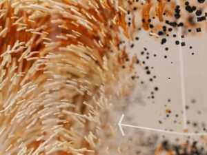 Makroaufnahme einer Vielzahl von Reiskörnern, die Struktur, Form und unterschiedliche Farbnuancen verdeutlicht.