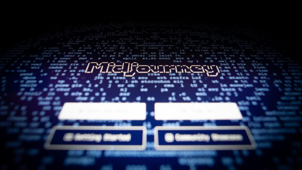 Nahaufnahme eines Computerbildschirms mit dem Text 'mid - journey' für Artikel zu KI und digitalen Trends
