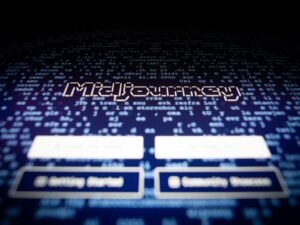 Nahaufnahme eines Computerbildschirms mit dem Text 'mid - journey' für Artikel zu KI und digitalen Trends