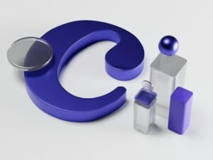 Eine Person steht neben einem blau-weißen Objekt in neutraler Umgebung, Fokus auf das Zusammenspiel von Mensch und Technik.