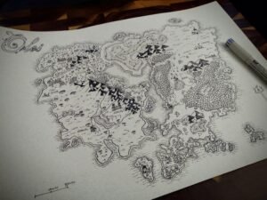 Handgezeichnete Karte mit Linien und Symbolen auf weißem Papier als Metapher für digitale Planung