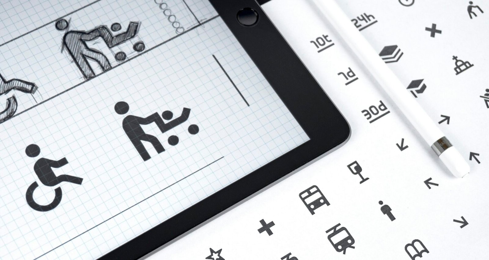 Eingeschaltetes schwarzes iPad auf einem Tisch, bereit für die Nutzung im digitalen Arbeitsalltag