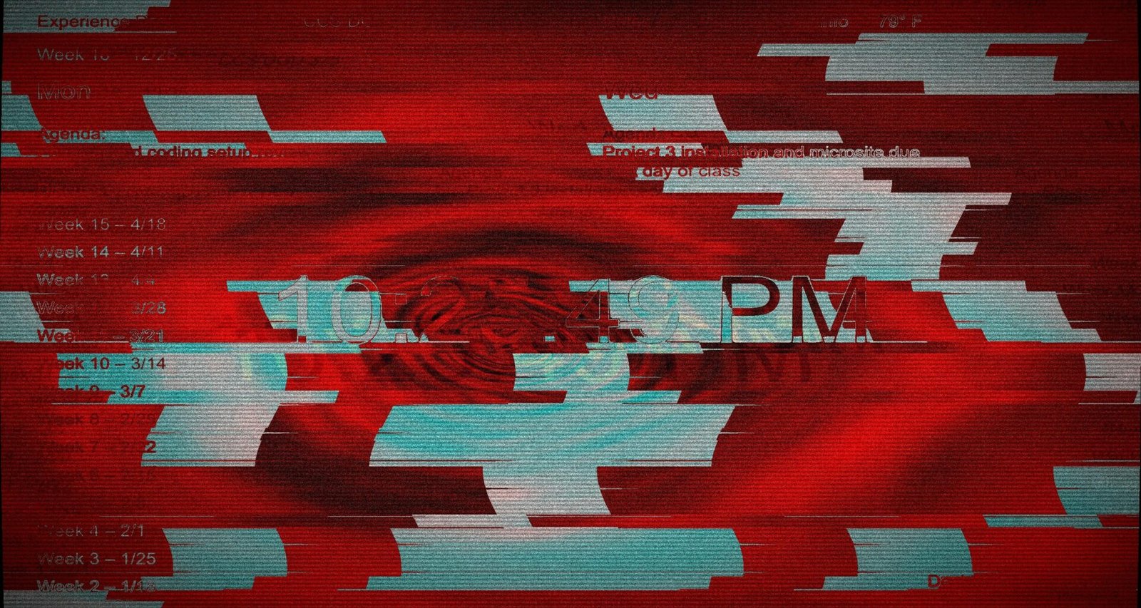 Digitaler roter Glitch-Hintergrund mit Artefakten und textlichen Elementen, im Stil moderner Webtechnologien