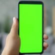 Hand hält ein Smartphone mit grünem Bildschirm, geeignet als Symbolbild für mobile Technologien und digitale Anwendungen.