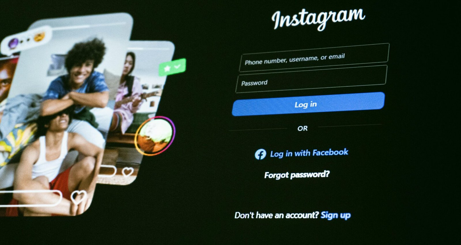 Instagram Login-Bildschirm mit mehreren angezeigten Nutzerprofilen auf einem Smartphone, neutraler Hintergrund