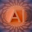 Die Buchstaben AI sind auf einem orange und blau leuchtenden Hintergrund platziert, Symbol für moderne Künstliche Intelligenz.