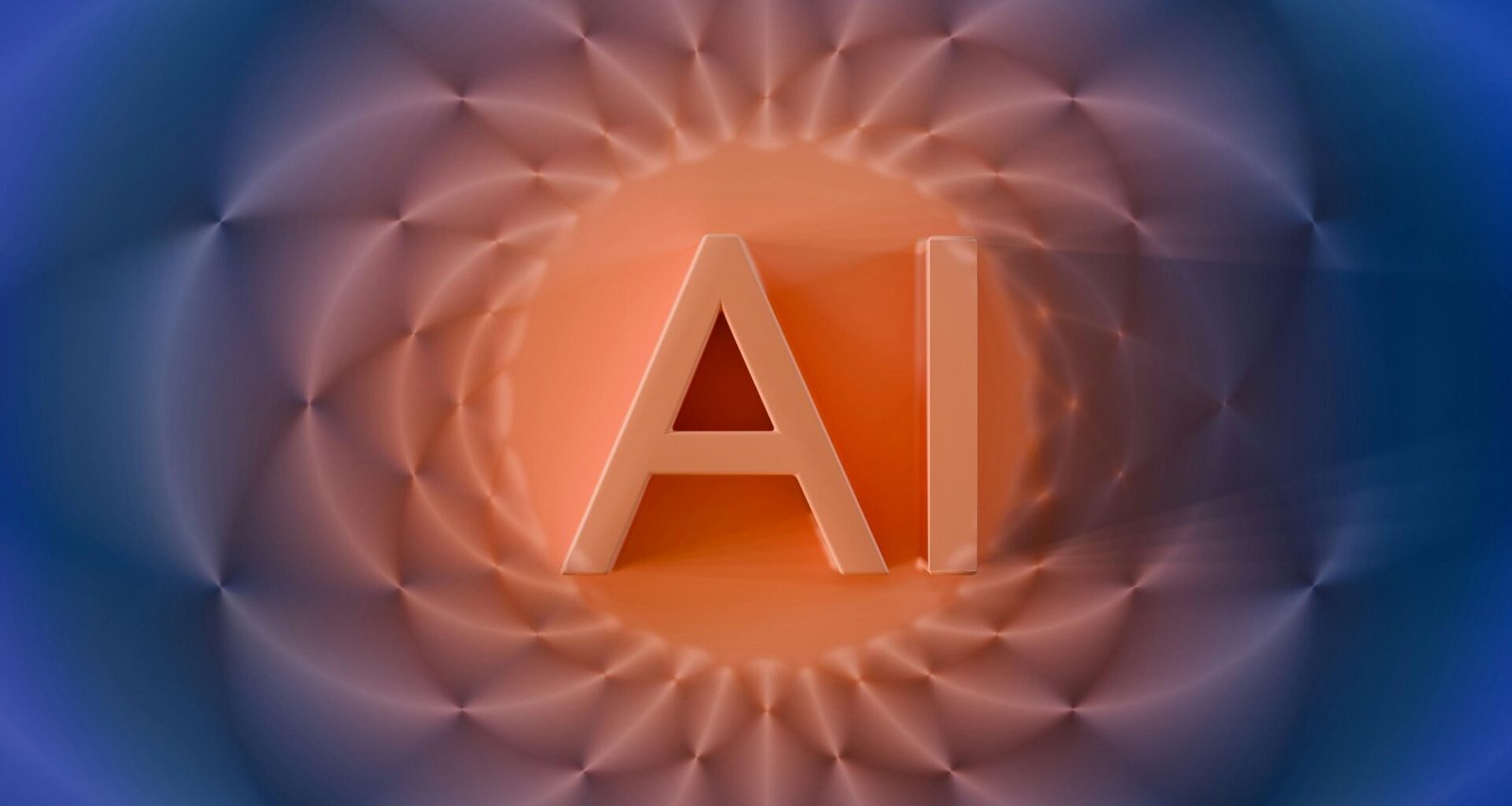 Die Buchstaben AI sind auf einem orange und blau leuchtenden Hintergrund platziert, Symbol für moderne Künstliche Intelligenz.