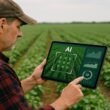 Ein Landwirt setzt künstliche Intelligenz ein, um mit digitaler Technologie den Zustand seiner Feldfrüchte zu analysieren.