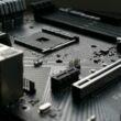 Detailaufnahme einer Computer-Motherboard mit verschiedenen elektronischen Komponenten und Schaltkreisen