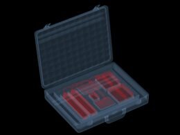 Offener schwarzer Koffer mit sortierten roten Werkzeugen, ideal für technische Aufgaben und Reparaturen auf einen Blick