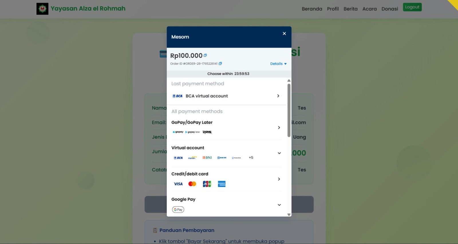 Online-Zahlungsformular mit Auswahl verschiedener Kreditkartenoptionen, dargestellt auf einem Bildschirm