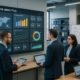 Großer Bildschirm im Kontrollzentrum mit Dashboards und KPI-Visualisierungen, umgeben von Personen in Business-Kleidung, im Hintergrund Serverregale und Strategietafeln, modern und lichtdurchflutet, Credit: 404 Magazine (Tobias Hager)