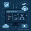 Moderne Content-Management-System Oberfläche mit APIs, Code, Diagrammen und Automatisierungs-Workflows