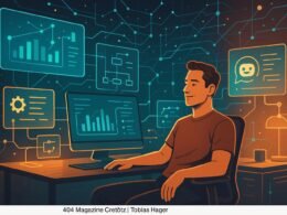 Futuristisches Home-Office mit holographischen Screens, digitalen Netzwerken und moderner Beleuchtung für Solopreneuren, Credit: 404 Magazine (Tobias Hager)