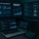Moderner Arbeitsraum mit großen Bildschirmen, Laptops, Tablets, Server, Datenvisualisierungen, Code und schematischen Darstellungen von APIs und Kafka-Streams, Credits: 404 Magazine (Tobias Hager).